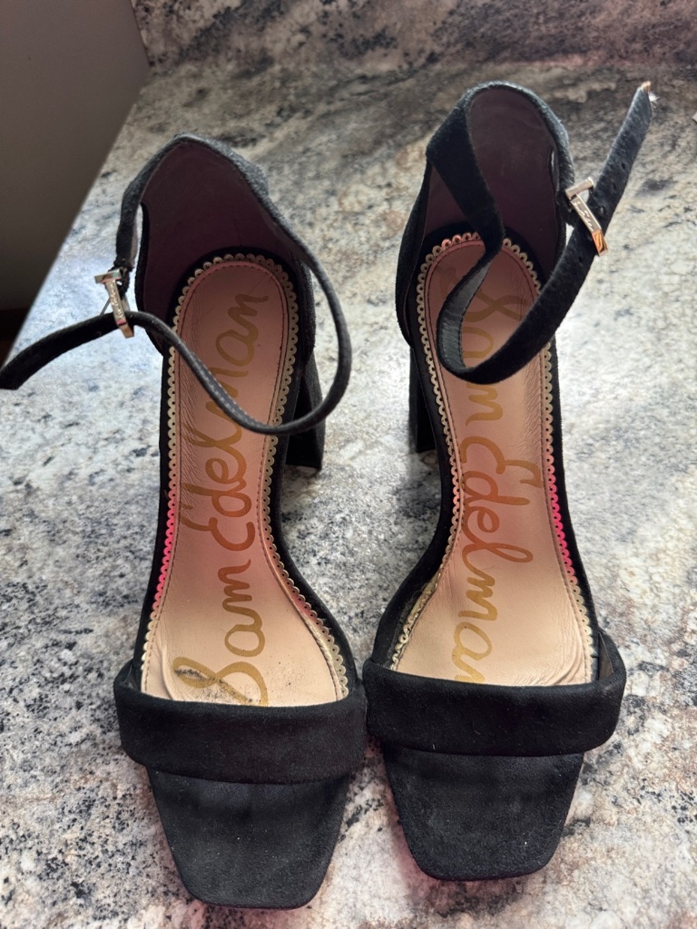 Sam Edelman's Iconic Daniella Block Heeled Sandal Black Suede size 7.5